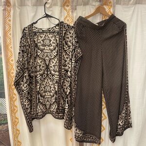 Elegant Black and Cream Women's Pants & Set